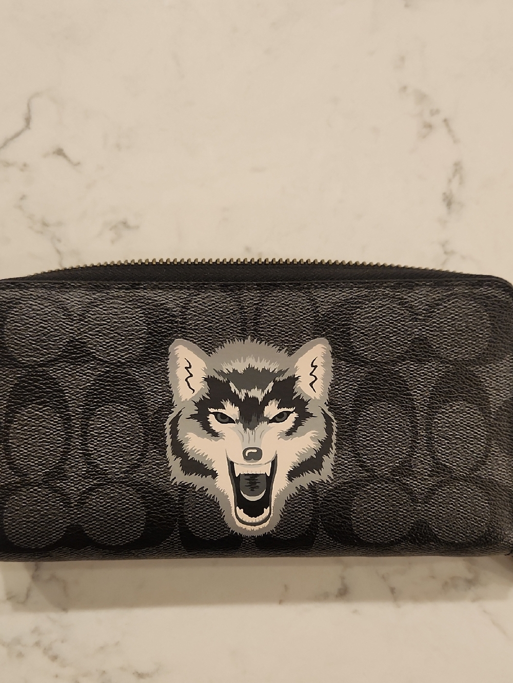 Coach Black Signature Wallet with Wolf Graphic